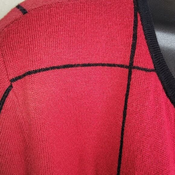 Talbots Windowpane Red & Black Open front cardigan size medium - Picture 3 of 5